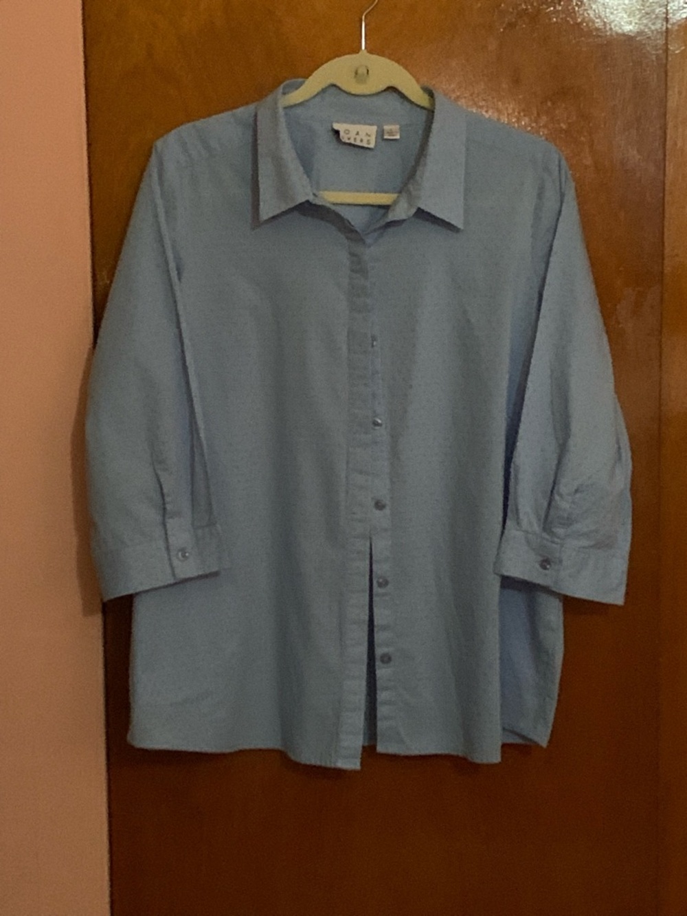 Blue Woman’s Joan Rivers 3/4 Sleeve Clip Dot  Blouse /Pockets/ Pleated Back L